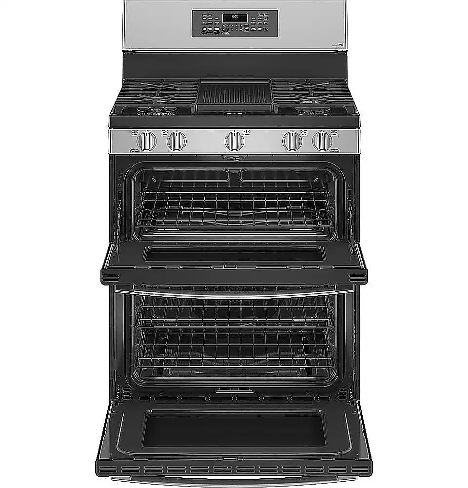 Alt View 11. GE Profile - 6.8 Cu. Ft. Frestanding Double Oven Gas True Convection Range with No-Preheat Air Fry - Stainless Steel.
