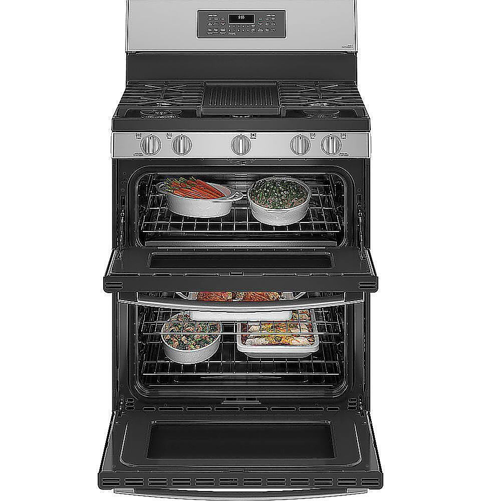 Alt View 12. GE Profile - 6.8 Cu. Ft. Frestanding Double Oven Gas True Convection Range with No-Preheat Air Fry - Stainless Steel.