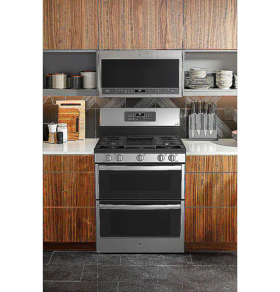 Alt View 15. GE Profile - 6.8 Cu. Ft. Frestanding Double Oven Gas True Convection Range with No-Preheat Air Fry - Stainless Steel.