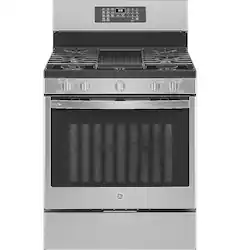 GE Profile - 5.6 Cu. Ft. Freestanding Smart Gas True Convection Range with Hot Air Fry - Stainless Steel - Front_Zoom