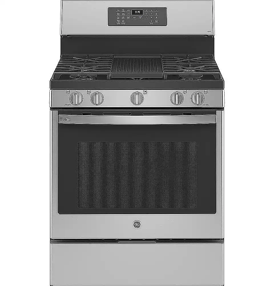 Front. GE Profile - 5.6 Cu. Ft. Freestanding Smart Gas True Convection Range with Hot Air Fry - Stainless Steel.