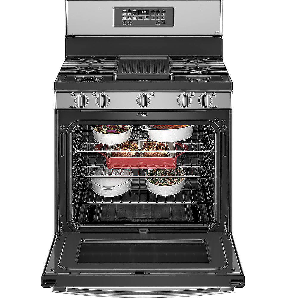 Alt View 12. GE Profile - 5.6 Cu. Ft. Freestanding Smart Gas True Convection Range with Hot Air Fry - Stainless Steel.