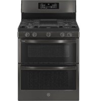 GE Profile - 6.8 Cu. Ft. Frestanding Double Oven Gas True Convection Range with No-Preheat Air Fry - Black Stainless Steel - Front_Zoom