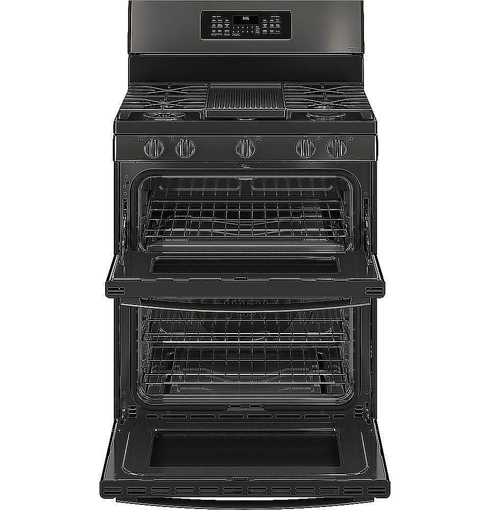 Alt View 11. GE Profile - 6.8 Cu. Ft. Frestanding Double Oven Gas True Convection Range with No-Preheat Air Fry - Black Stainless Steel.