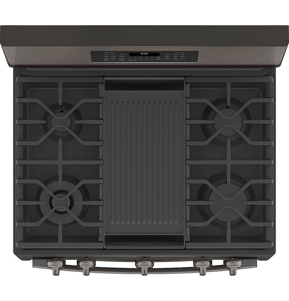 Alt View 14. GE Profile - 6.8 Cu. Ft. Frestanding Double Oven Gas True Convection Range with No-Preheat Air Fry - Black Stainless Steel.