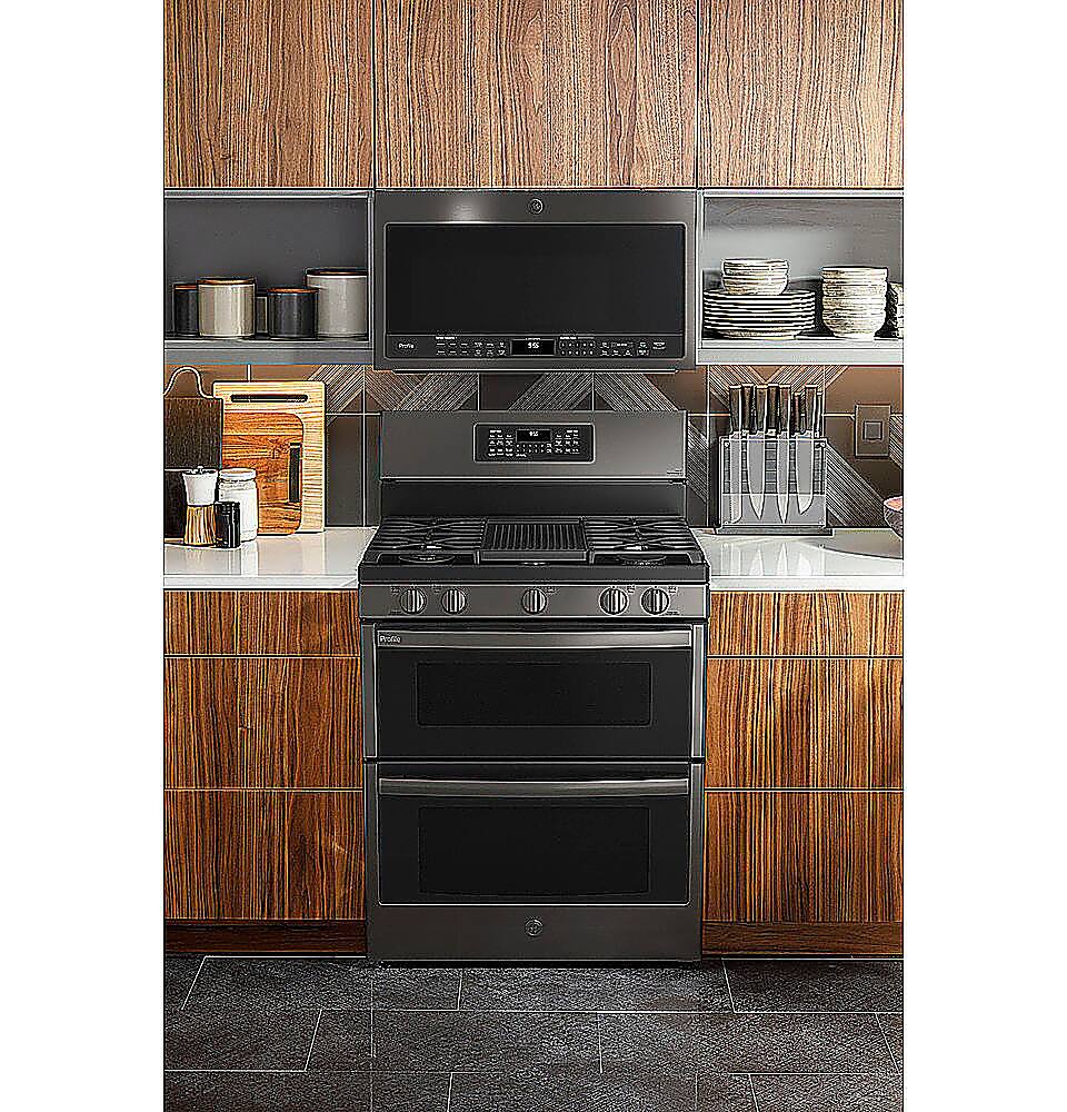 Alt View 15. GE Profile - 6.8 Cu. Ft. Frestanding Double Oven Gas True Convection Range with No-Preheat Air Fry - Black Stainless Steel.