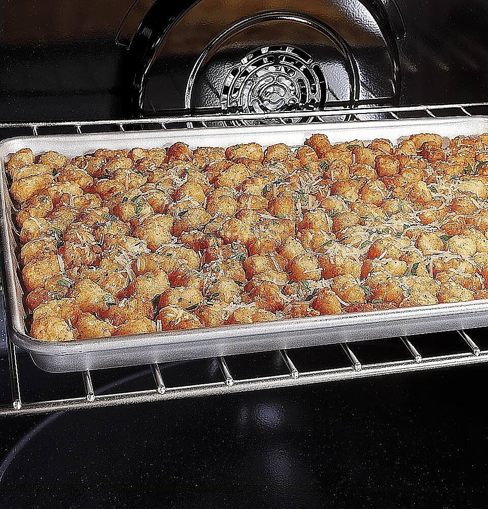 Alt View 22. GE Profile - 6.8 Cu. Ft. Frestanding Double Oven Gas True Convection Range with No-Preheat Air Fry - Black Stainless Steel.