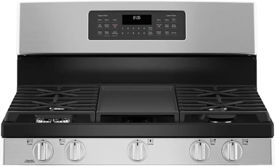 Alt View 12. GE - 6.8 Cu. Ft. Freestanding Double-Oven Gas Convection Range with Self-Steam Cleaning and No-Preheat Air Fry - Stainless steel.