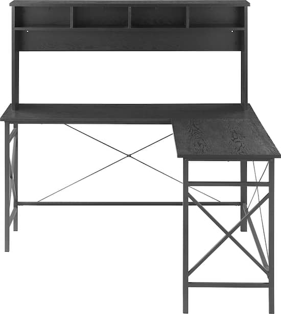 Front. Insignia™ - L-Shaped Computer Desk with Hutch - Black.