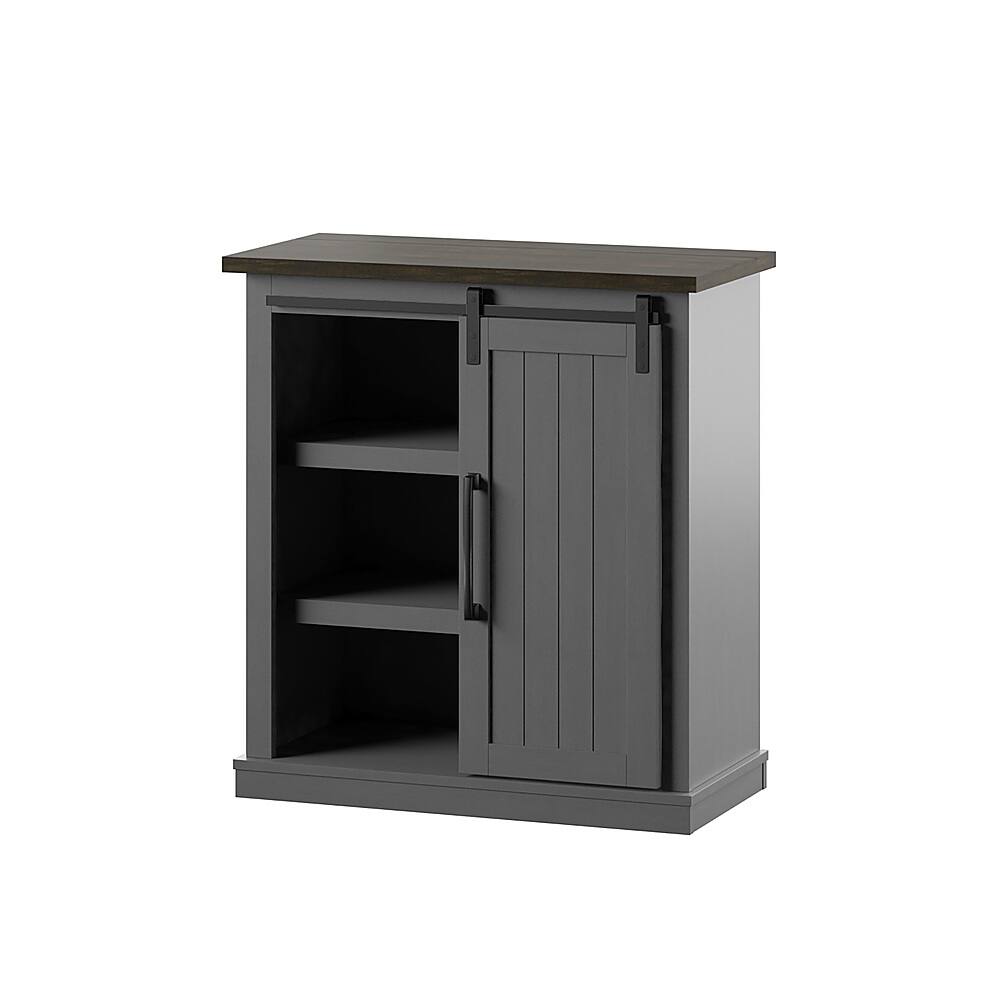 Left View: Twin Star Home - Accent Cabinet with Sliding Barn Door - Antique Gray