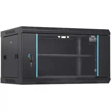 Front. VEVOR - 6U Wall Mount Network Server Cabinet, 15.5'' Deep, Server Rack Cabinet Enclosure, 200 lbs Max. Ground-mounted Load - Black.