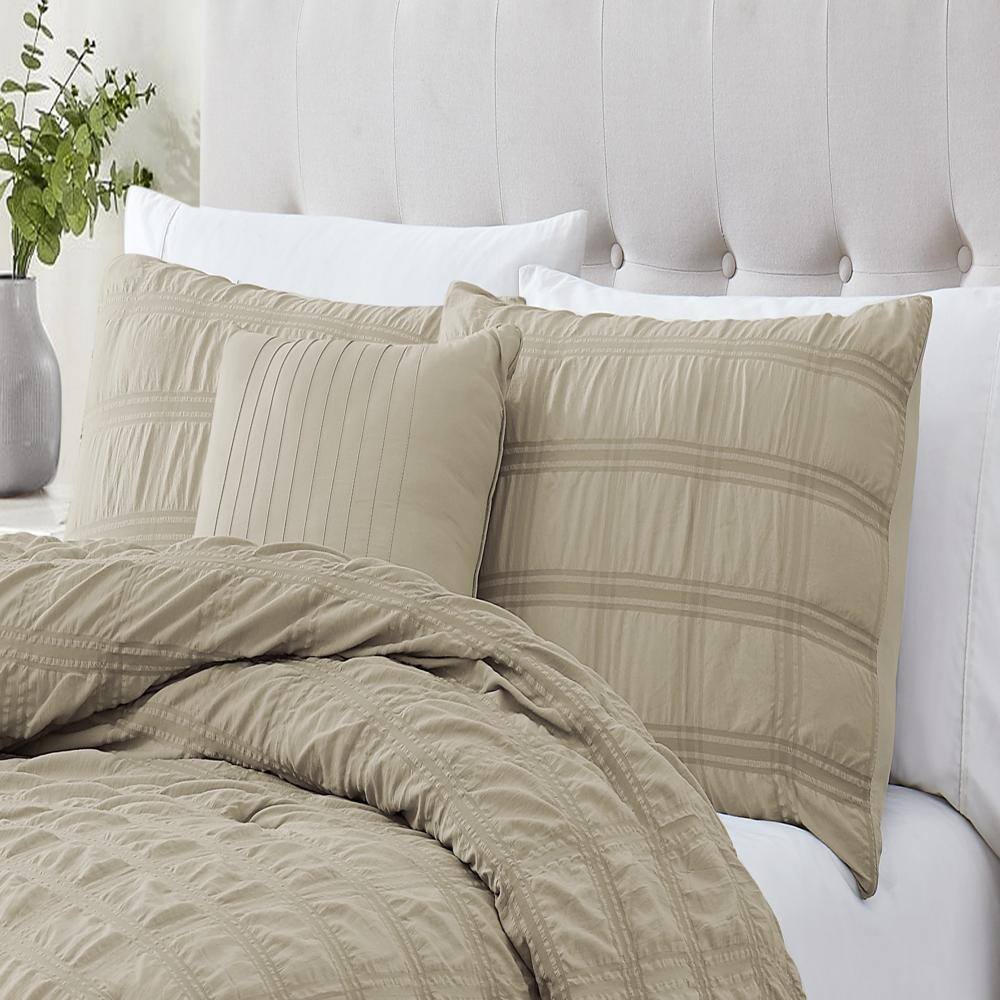 Alt View 1. RT Designers Collection - Ramallah Eliza Seersucker Comforter Set - 4-Piece - King 86x102", Tan - tan.
