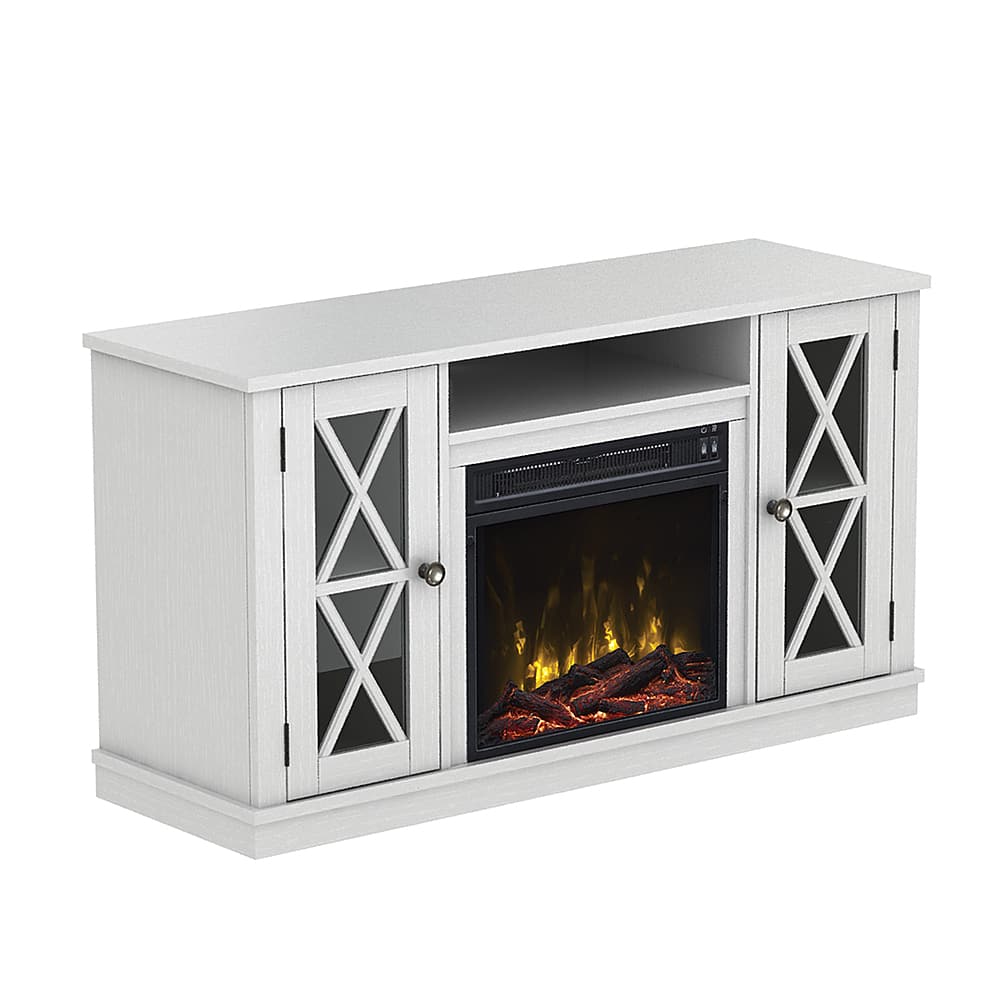 Left View: Twin Star Home - TV Stand with electric fireplace for TVs up to 55" - White