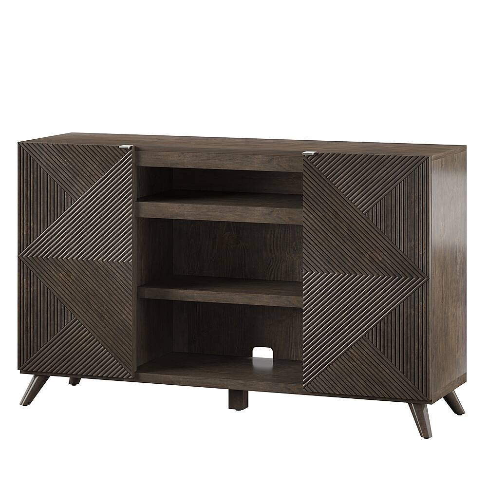 Left View: Twin Star Home - TV Stand for TVs up to 60” with Geometric Doors - Waxy Weathered Pine