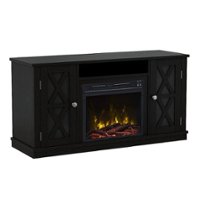 Twin Star Home - TV Stand for TVs up to 55" with Electric Fireplace and Glass Doors with X Mullions - Black - Front_Zoom