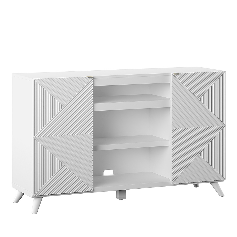 Angle View: Twin Star Home - TV Stand for TVs up to 60” with Geometric Doors - Bright White