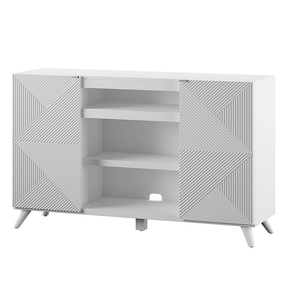 Left View: Twin Star Home - TV Stand for TVs up to 60” with Geometric Doors - Bright White