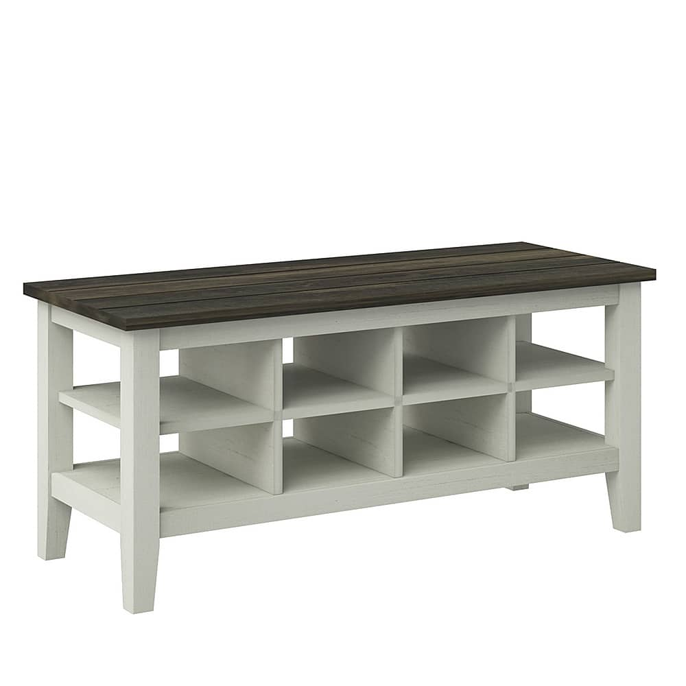 Left View: Twin Star Home - Storage Bench with Removable Dividers - Old Wood White