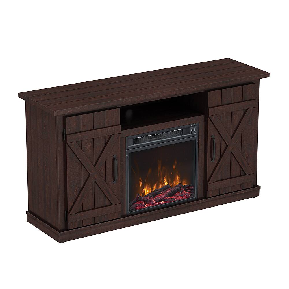 Left View: Twin Star Home - Cottonwood TV Stand for TVs up to 55" with Electric Fireplace - Saw Cut Espresso