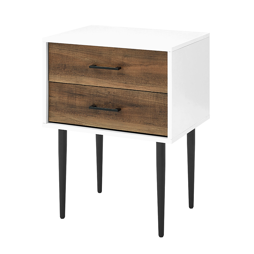 Angle View: Walker Edison - Contemporary 2-Drawer Nightstand - White/Rustic Oak