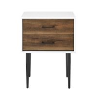 Walker Edison - Contemporary 2-Drawer Nightstand - White/Rustic Oak - Front_Zoom