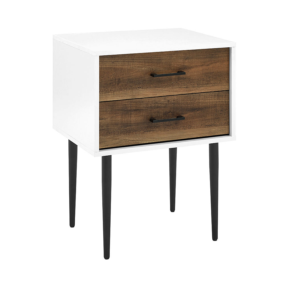 Left View: Walker Edison - Contemporary 2-Drawer Nightstand - White/Rustic Oak