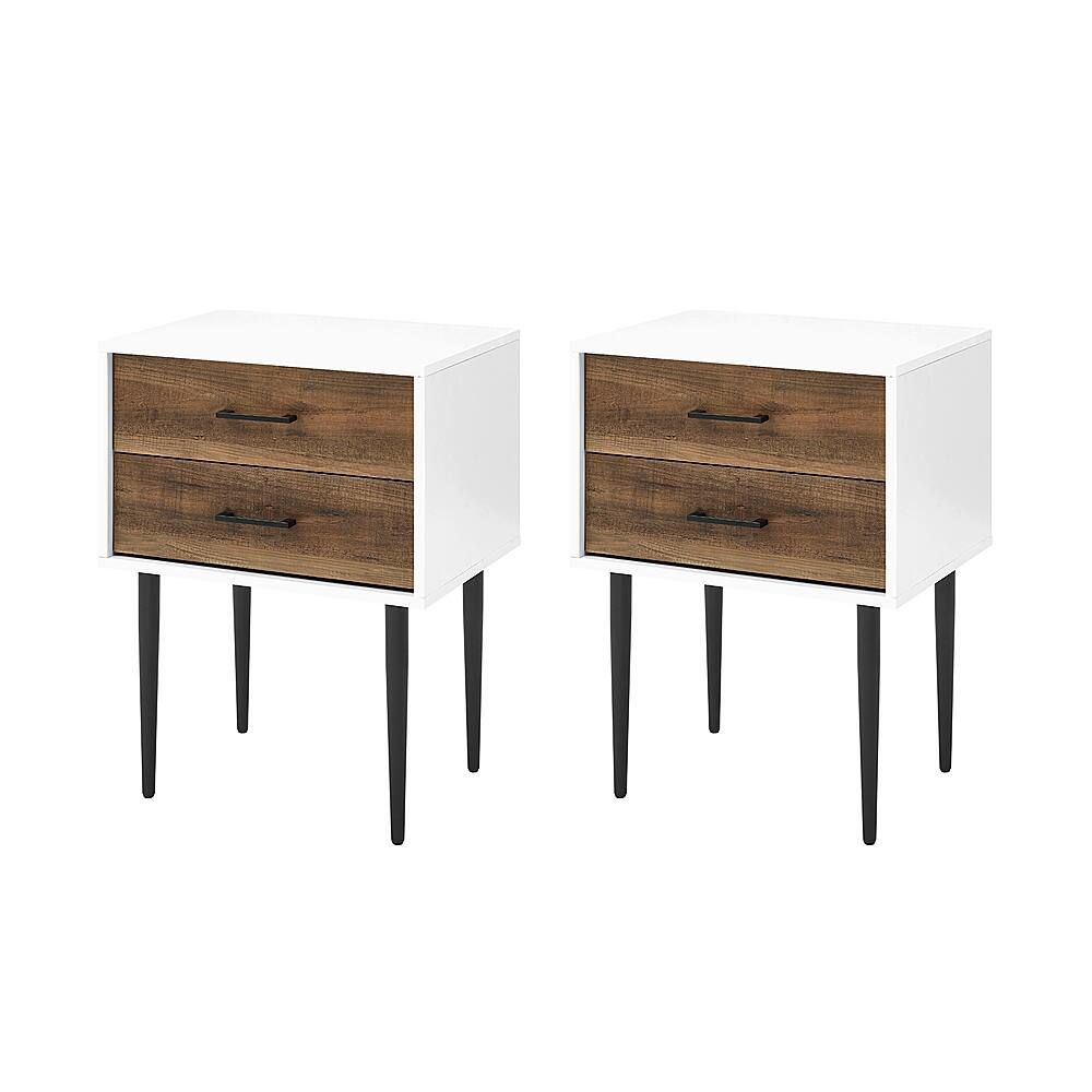 Angle View: Walker Edison - Contemporary 2-Drawer Nightstands Set of 2 - White/Rustic Oak