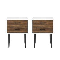 Walker Edison - Contemporary 2-Drawer Nightstands Set of 2 - White/Rustic Oak - Front_Zoom