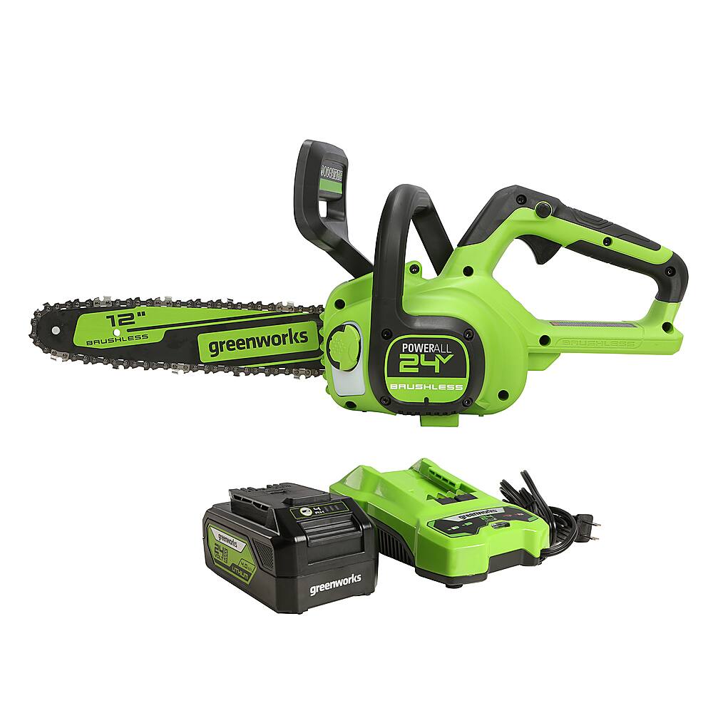 Alt View 12. Greenworks - 12 in. 24-Volt Cordless Brushless Chainsaw (4Ah USB Battery and Charger Included) - Green.