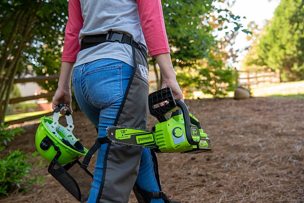 The text on the image reads "12" BRUSHLESS GREENWORKS K24 PUSH LAWN MOWER."