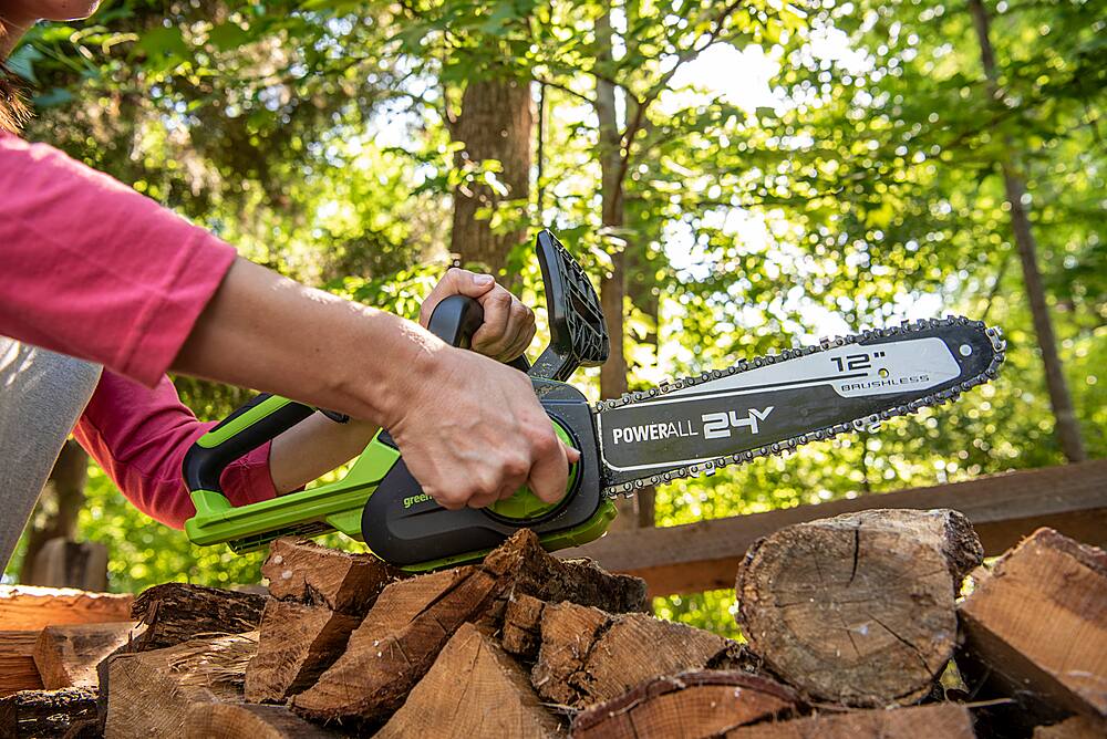 Alt View 24. Greenworks - 12 in. 24-Volt Cordless Brushless Chainsaw (4Ah USB Battery and Charger Included) - Green.