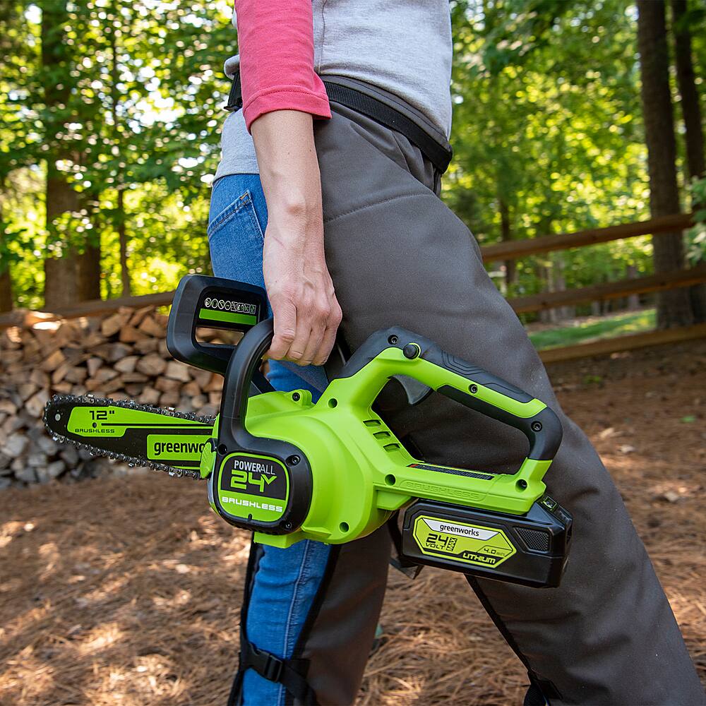 Alt View 27. Greenworks - 12 in. 24-Volt Cordless Brushless Chainsaw (4Ah USB Battery and Charger Included) - Green.