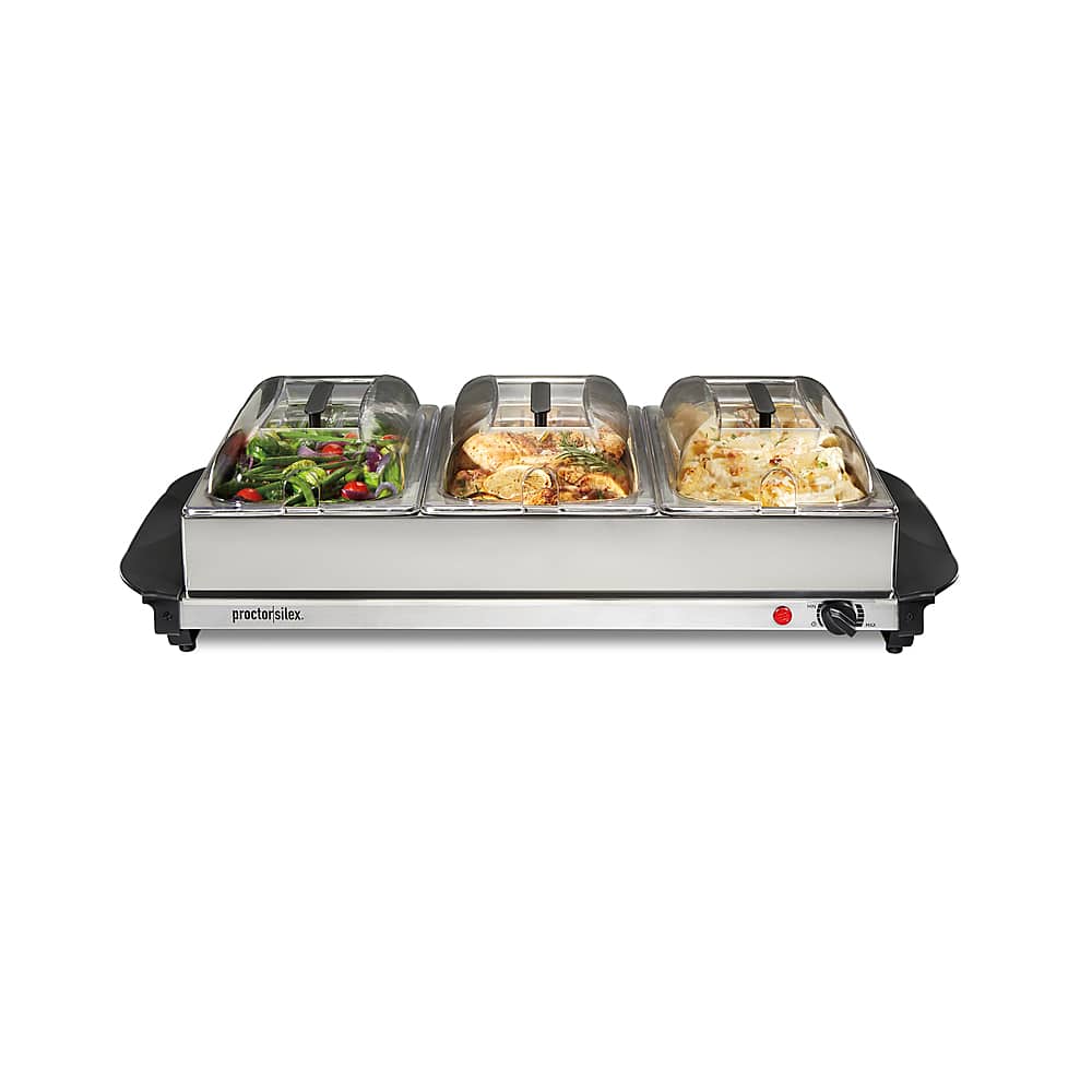 Front. Proctor Silex - Triple Buffet Server - STAINLESS STEEL.