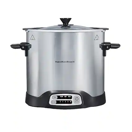 Front. Hamilton Beach - Sear & Cook Stockpot 10 Quart Slow Cooker - Silver.