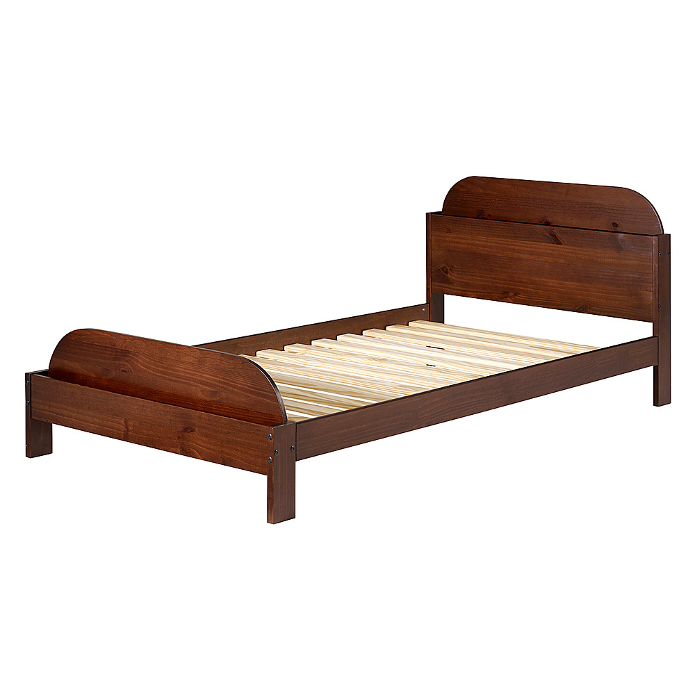 Angle View: Walker Edison - Classic Solid Wood Twin-Size Bed with Book Storage - Walnut