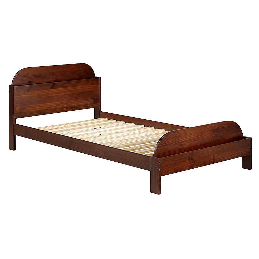 Left View: Walker Edison - Classic Solid Wood Twin-Size Bed with Book Storage - Walnut