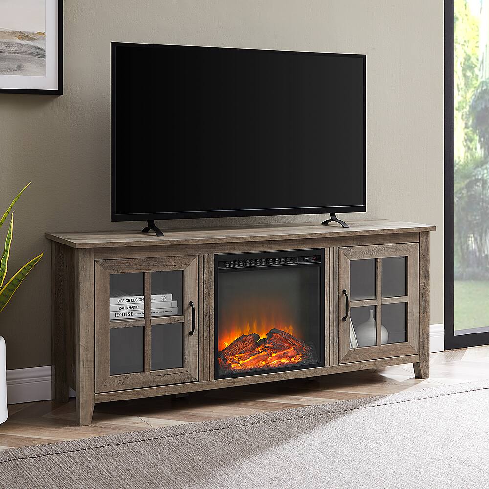 Best Buy Walker Edison Rustic Fireplace TV Stand for TVs up to 65” Grey Wash BB58FPSCGDGW