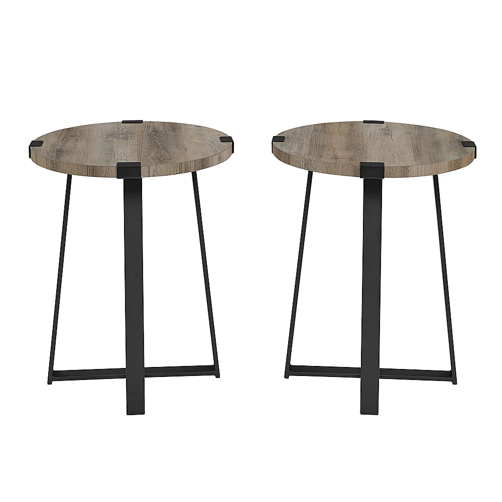 Left View: Walker Edison - Urban Industrial Metal Wrap Side Table - Grey Wash