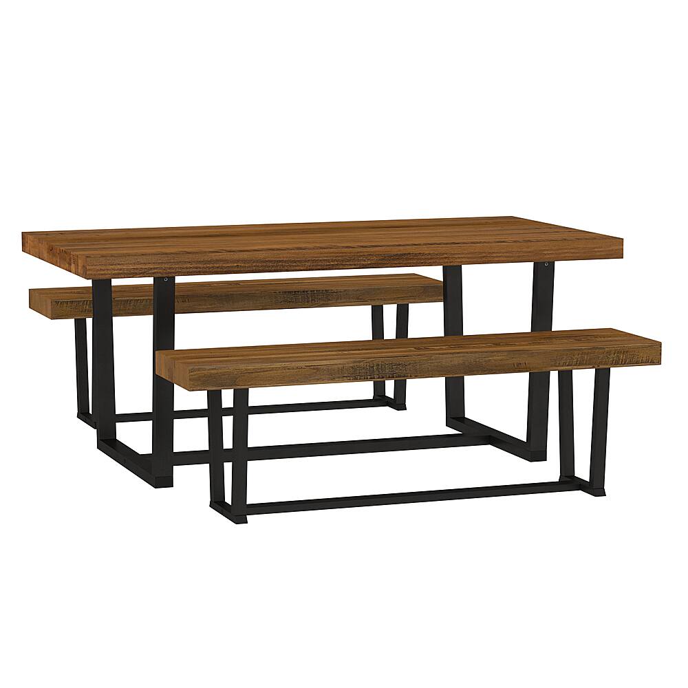 Left View: Walker Edison - Modern Solid Wood Dining Set of 3 - Rustic Oak