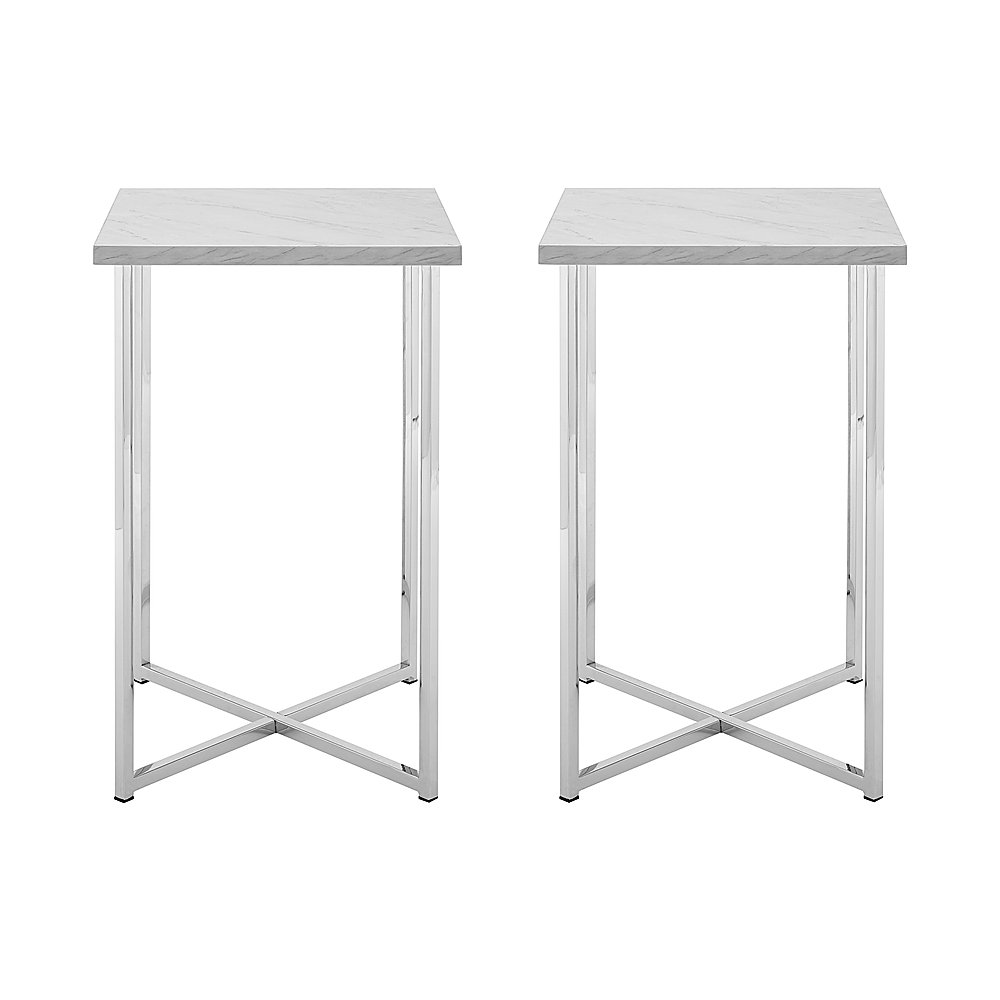 Angle View: Walker Edison - Modern Glam Faux Marble Side Table Set of 2 - Faux White Marble/Chrome