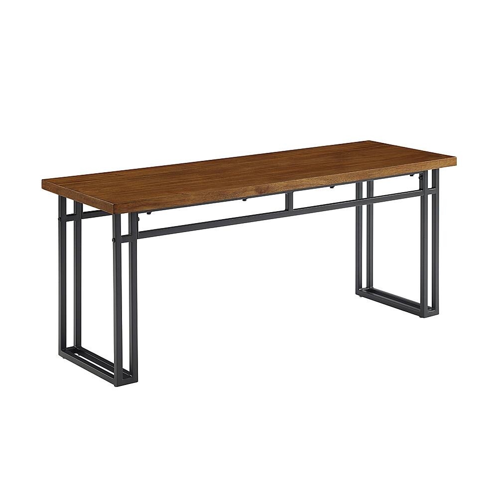 Left View: Walker Edison - Modern Metal and Wood Dining Bench - Walnut