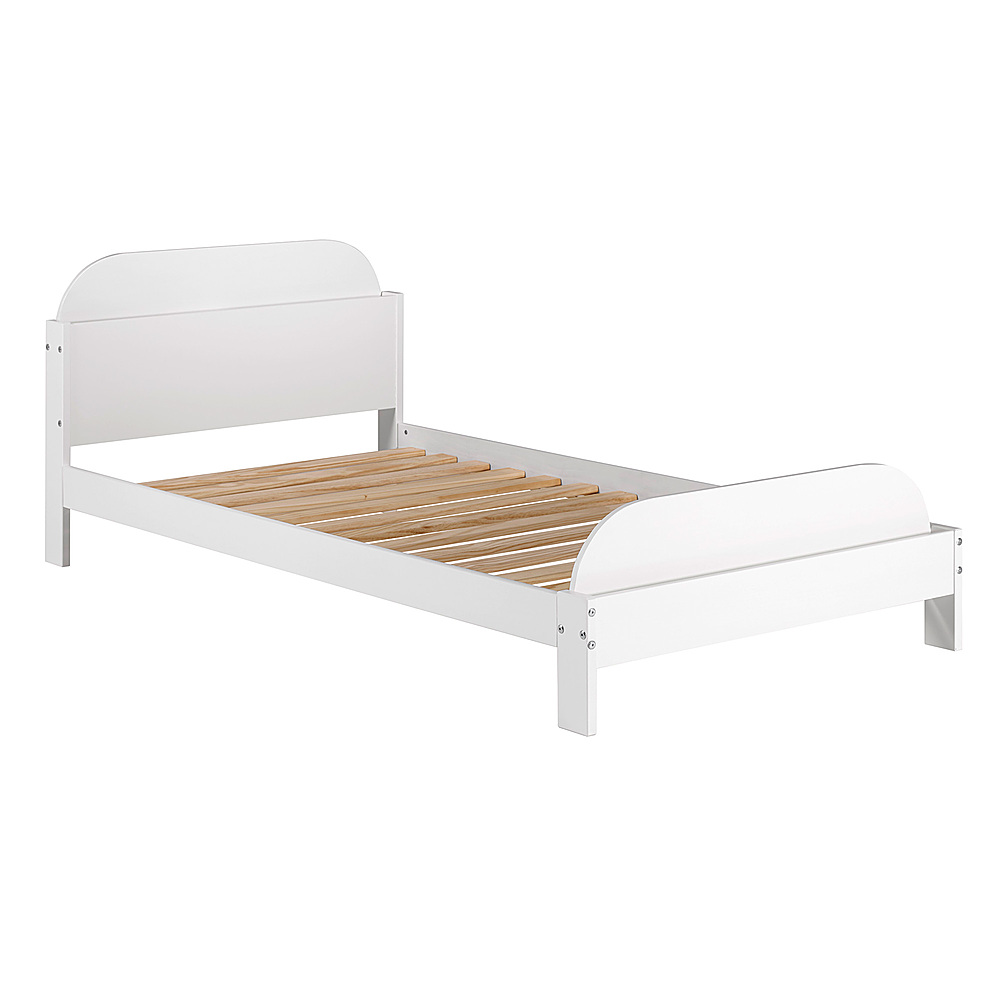 Left View: Walker Edison - Classic Solid Wood Twin-Size Bed with Book Storage - White