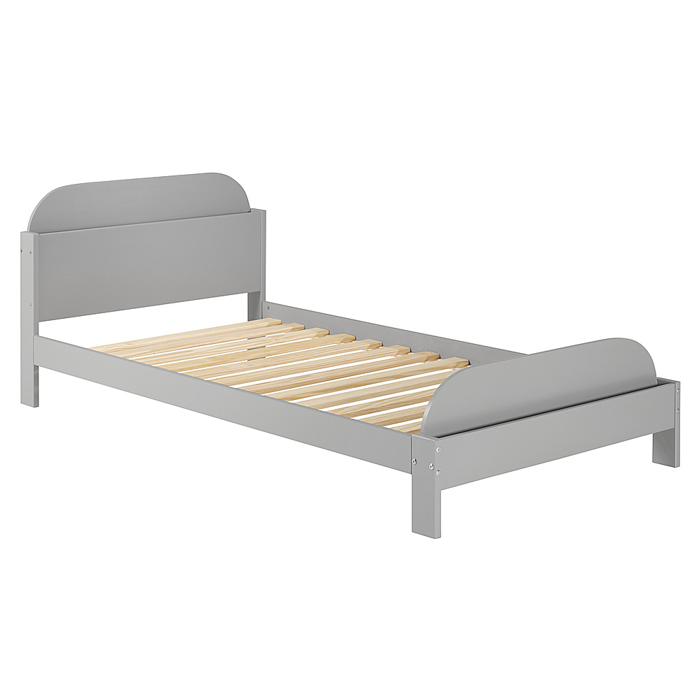 Left View: Walker Edison - Classic Solid Wood Twin-Size Bed with Book Storage - Grey