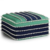 Simpli Home - Garbo Outdoor Square Pouf with UV Protection - Aqua, Navy and White - Front_Zoom