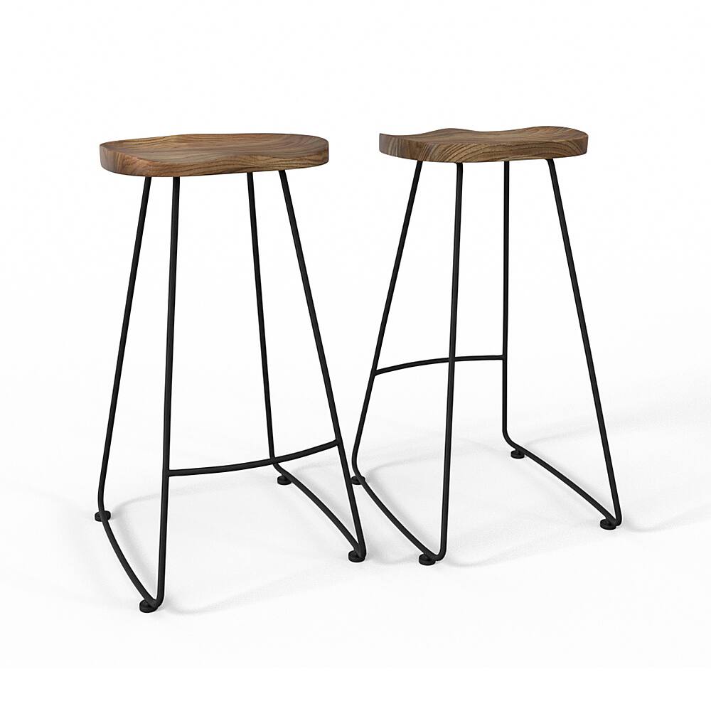 Angle View: Simpli Home - Amberly Saddle Bar Stool (Set of 2) - Natural/Black