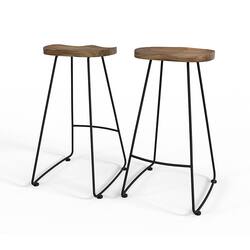 Simpli Home - Amberly Saddle Bar Stool (Set of 2) - Natural/Black - Front_Zoom