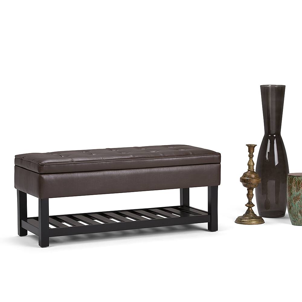 Left View: Simpli Home - Cosmopolitan Storage Ottoman Bench with Open Bottom - Chocolate Brown