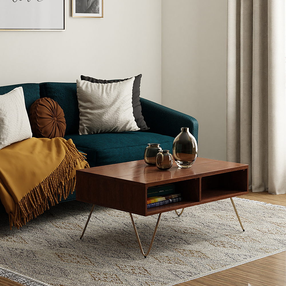 Left View: Simpli Home - Hunter Small Lift Top Coffee Table - Umber Brown and Gold