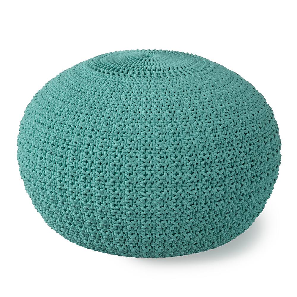 Angle View: Simpli Home - Sonata Round Knitted Pouf - Aqua