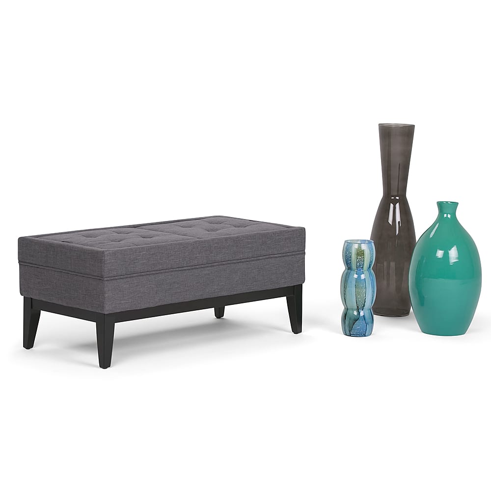 Left View: Simpli Home - Castlerock Storage Ottoman - Slate Grey